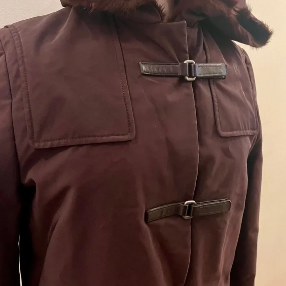 Prada FW 1999 - fur lined brown Nylon Coat with Leather Velcro strap closure - Picture 7 of 13